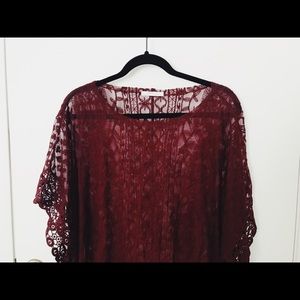 Zara boho crochet lace kaftan dress burgundy